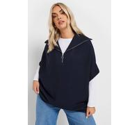 Yours Curve Blue Quarter Zip Short Sleeve Jumper - Women's - Plus Size Curve