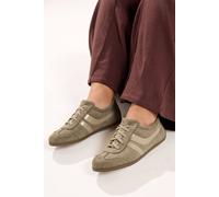 Yours Retro Stripe Trainers In Extra Wide Eee Fit In Light Brown Light Brown 5EEE