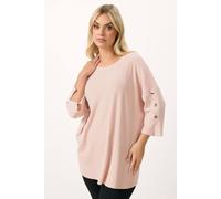 Yours Ribbed Button Sleeve Top In Light Pink Light Pink 22-24