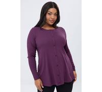 Yours Ribbed Button Through Henley Top In Purple Purple 26-28