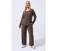 Yours Ribbed Button Through Top In Brown Brown 18