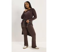 Yours Ribbed Flare Leggings In Chocolate Chocolate 30-32
