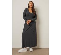 Yours Curve Charcoal Ribbed Flare Maxi Dress - Women's - Plus Size Curve