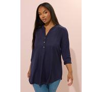 Yours Ribbed Half Placket Shirt In Dark Navy Dark Navy 20