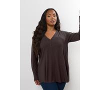 Yours Curve Chocolate Ribbed Henley Top - Women's - Plus Size Curve