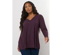 Yours Curve Dark Ribbed Henley Top - Women's - Plus Size Curve Purple