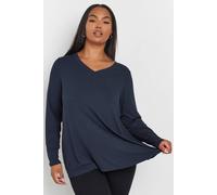 Yours Curve Navy Blue Ribbed Long Sleeve Swing Top - Women's - Plus Size Curve