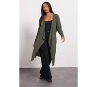 Yours Ribbed Midaxi Waterfall Cardigan In Light Khaki Light Khaki 14