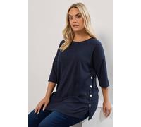 Yours Ribbed Side Button Top In Dark Navy Dark Navy 26-28