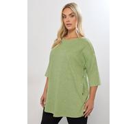 Yours Curve Ribbed Side Button Top - Women's - Plus Size Curve Green
