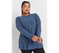 Yours Curve Long Sleeve Ribbed Swing Top - Women's - Plus Size Curve Blue