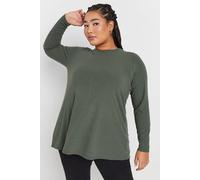 Yours Curve Green Long Sleeve Ribbed Swing Top - Women's - Plus Size Curve