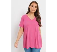 Yours Women's Ribbed Swing V-Neck T-Shirt in Bright Pink | Size: 22/24