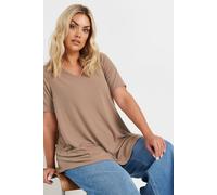 Yours Ribbed Swing V-Neck T-Shirt In Light Brown Light Brown 16
