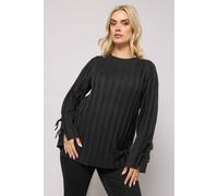 Yours Curve Ribbed Tie Up Sleeve Jumper - Women's - Plus Size Curve Black