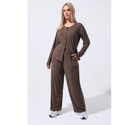 Yours Ribbed Wide Leg Trousers In Brown Brown 22-24