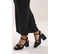 Yours Rope Heel Sandals In Wide E Fit In Black Black 7EEE