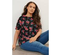 Yours Curve Black Rose Print Textured Top - Women's - Plus Size Curve
