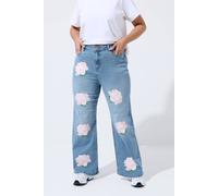 Yours Women's Rose Printed Wide Leg Jeans in Blue | Size: 20 Yours Blue 20