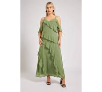 Yours London Curve Olive Green Ruffle Cold Shoulder Dress - Women's - Plus Size Curve