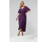 Yours London Curve Short Sleeve Ruffle Wrap Maxi Dress - Women's - Plus Size Curve Purple