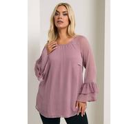 Yours Ruffle Sleeve Stud Top In Purple Purple 30-32