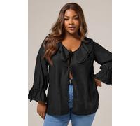 Yours Curve Ruffle Tie Front Blouse - Women's - Plus Size Curve Black