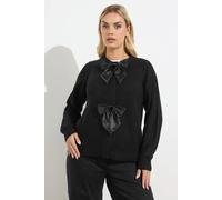 Yours Curve Satin Bow Front Cardigan - Women's - Plus Size Curve Black