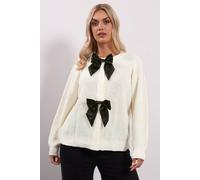 Yours Curve Ivory White Satin Bow Front Cardigan - Women's - Plus Size Curve