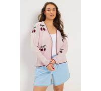 Yours Women's Scallop Cherry Cardigan in Light Pink | Size: 22-24 Yours Light Pink 22-24