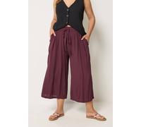 Yours Scallop Trim Crinkle Cropped Trousers In Plum Plum