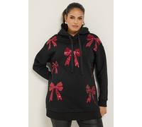 Yours Women's Sequin Christmas Bow Novelty Hoodie in Black | Size: 18