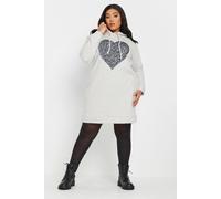 Sequin Embellished Heart Hoodie Dress Yours Grey 26-28