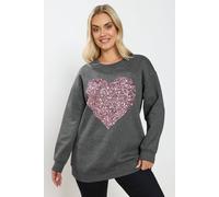 Yours Sequin Embellished Heart Sweatshirt In Grey Grey 22-24
