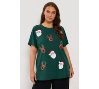 Yours Women's Sequin Embellished Novelty T-Shirt in Green | Size: 18