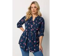 Yours Sequin Floral Pintuck Blouse In Dark Navy Dark Navy