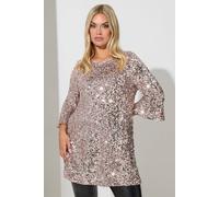 Yours London Curve Champagne Sequin Flute Sleeve Top - Women's - Plus Size Curve