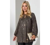 Yours London Curve Sequin Keyhole Top - Women's - Plus Size Curve Gold