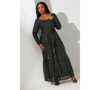 Yours London Curve Sequin Maxi Dress - Women's - Plus Size Curve Green
