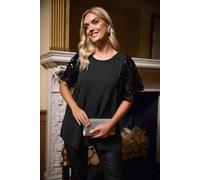 Yours Women's Sequin Short Sleeve Blouse in Black | Size: 20 Yours Black 20