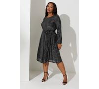 Yours Sequin Skater Dress In Black Black 26-28