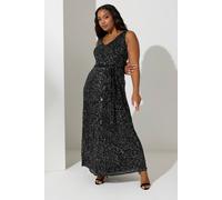 Yours Women's Sequin V-Neck Maxi Dress in Black | Size: 16 Yours Black 16
