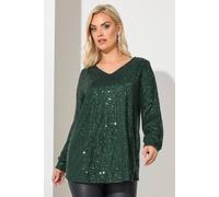Yours London Curve Sequin V-Neck Top - Women's - Plus Size Curve Green