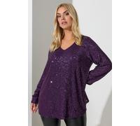 Yours Sequin V-Neck Top In Purple Purple 22-24