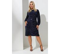 Yours London Curve Blue Sequin Velvet Shift Dress - Women's - Plus Size Curve