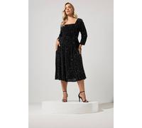 Yours Women's Sequin Velvet Skater Dress in Black | Size: 24 Yours Black 24