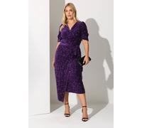 Yours Sequin Velvet Wrap Dress In Purple Purple 24