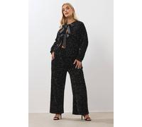 Yours Sequin Wide Leg Trousers In Black Black 26-28