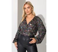 Yours Sequin Wrap Bodysuit In Black Black 20