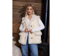 Yours Shaggy Faux Fur Gilet In Cream Cream 18